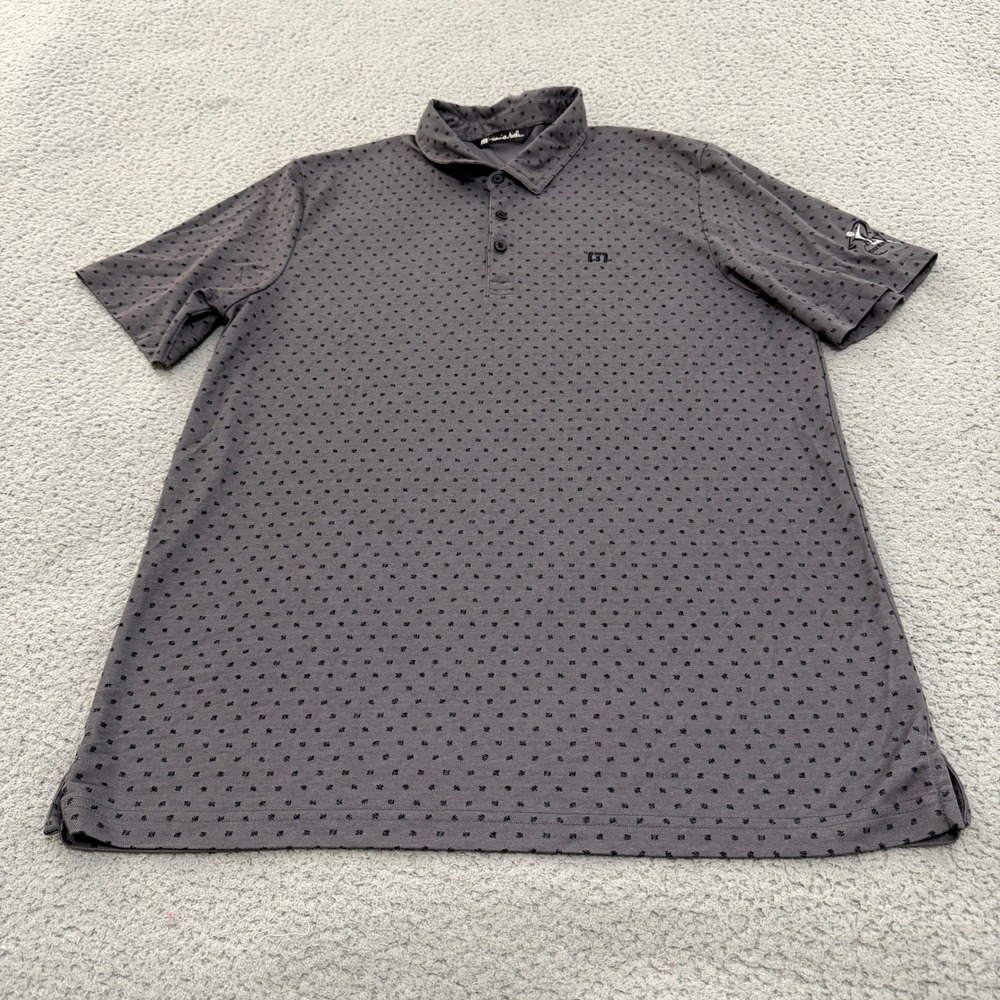 Travis Mathew Polo Shirt Mens XL Grey Short Sleeve Golf Logo Graphic